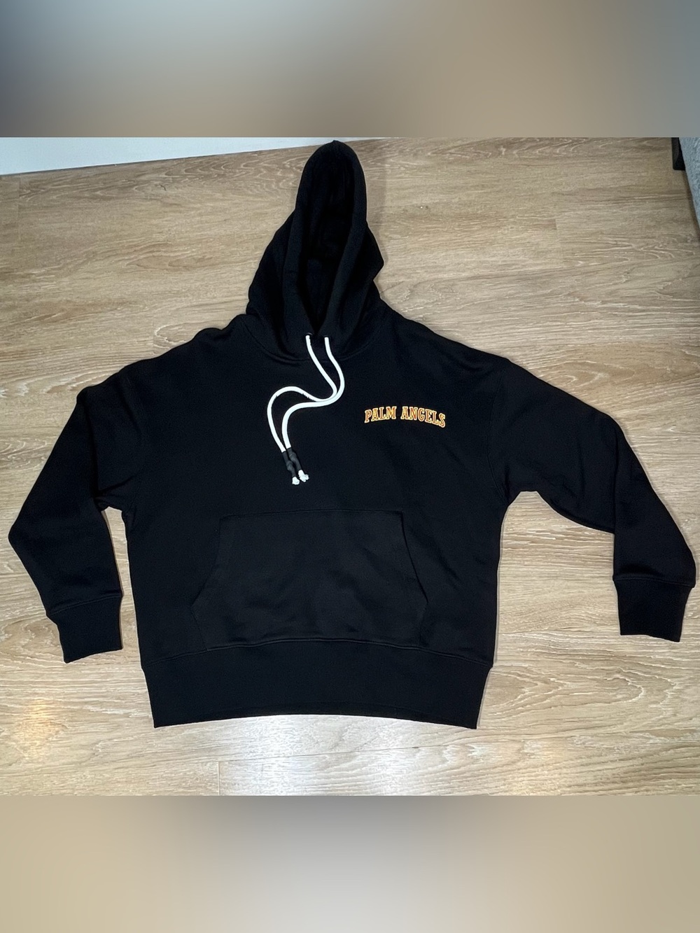 Palm Angels Black Crewneck Hoodie with Yellow Logo CB298